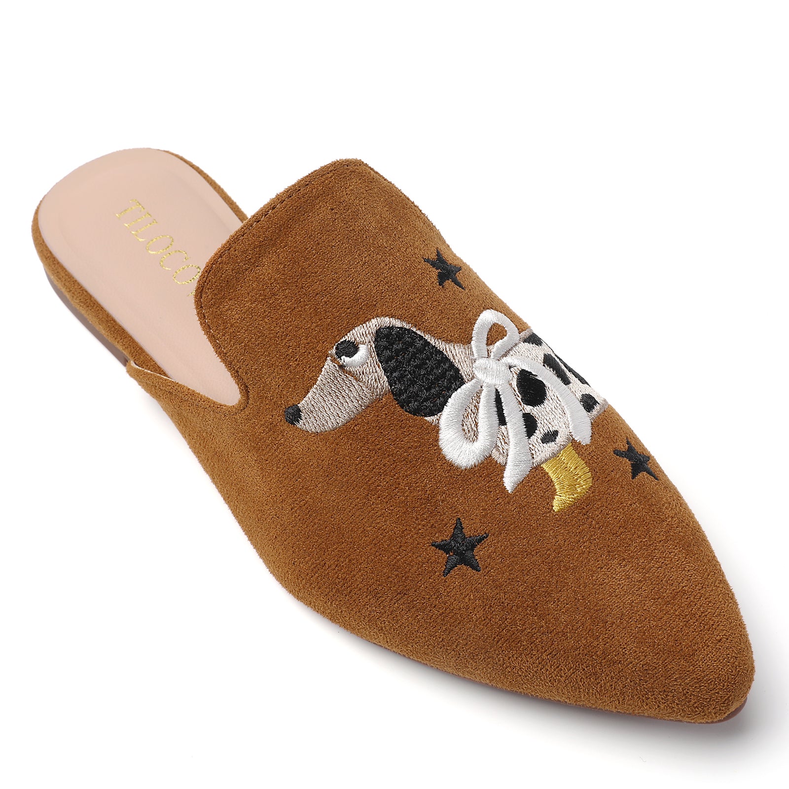 TILOCOW WOMEN BROWN DOG FLAT MULES