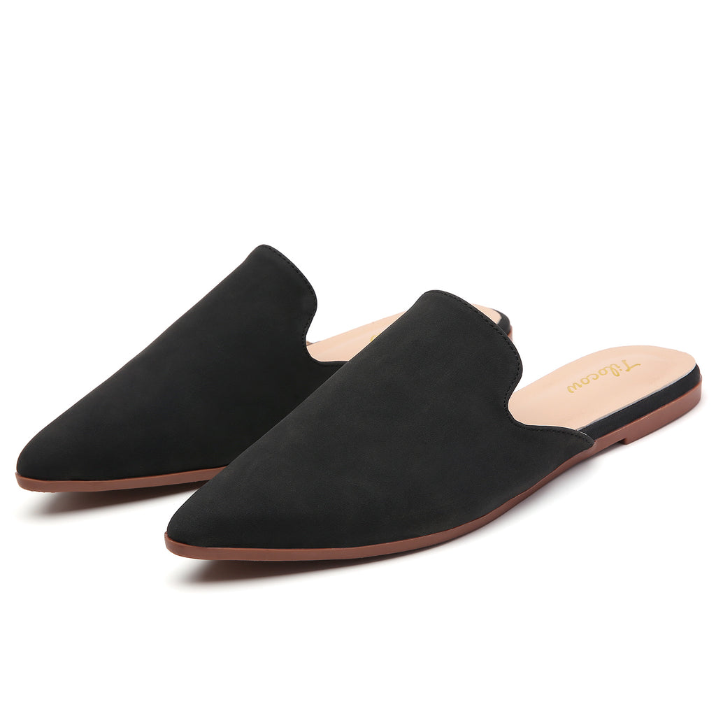 TILOCOW WOMEN BLACK SUEDE FLAT MULES