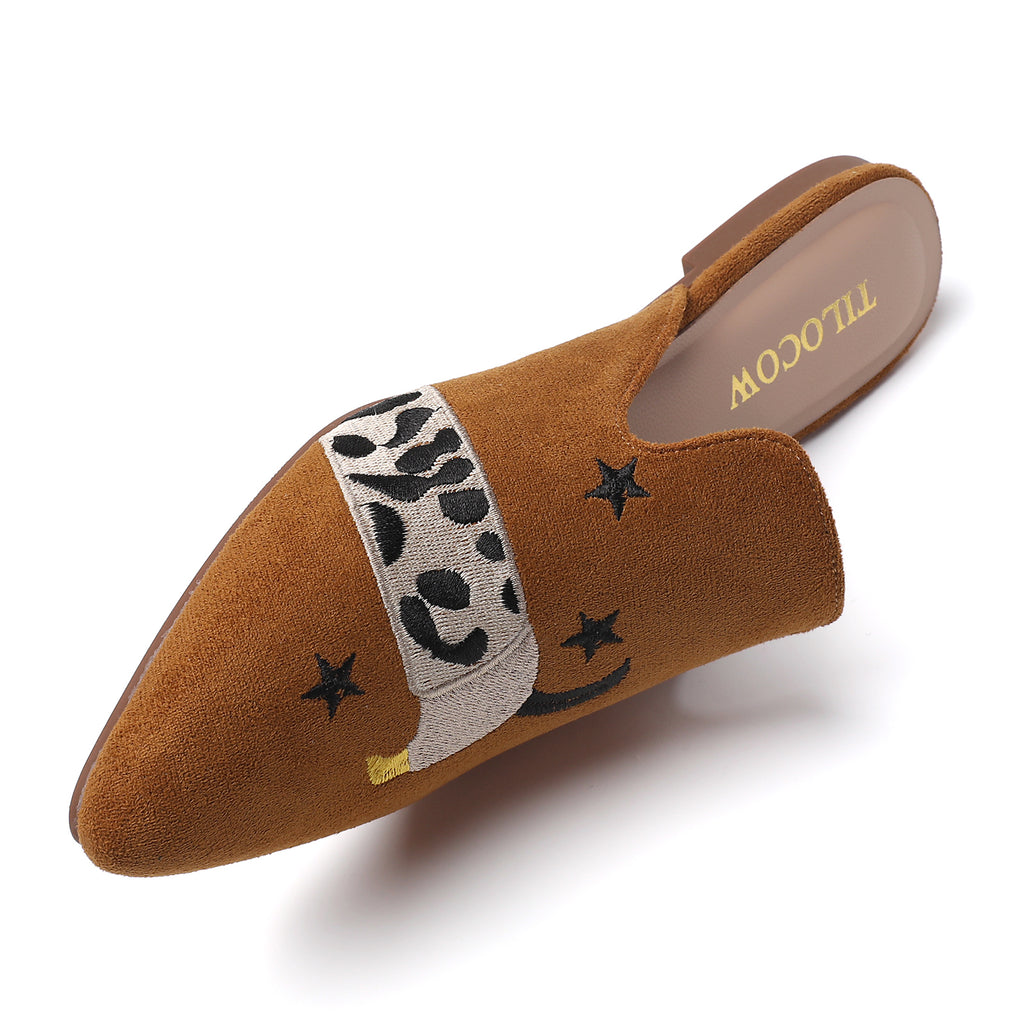 TILOCOW WOMEN BROWN DOG FLAT MULES