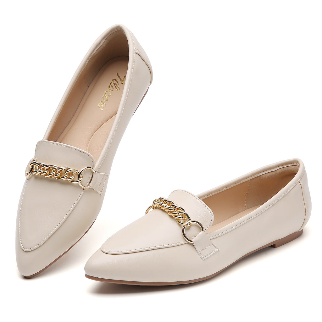 TILOCOW WOMEN PU BEIGE FLAT LOAFERS