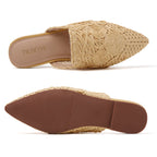 TILOCOW WOMEN YELLOW LINE FLOWER FLAT MULES