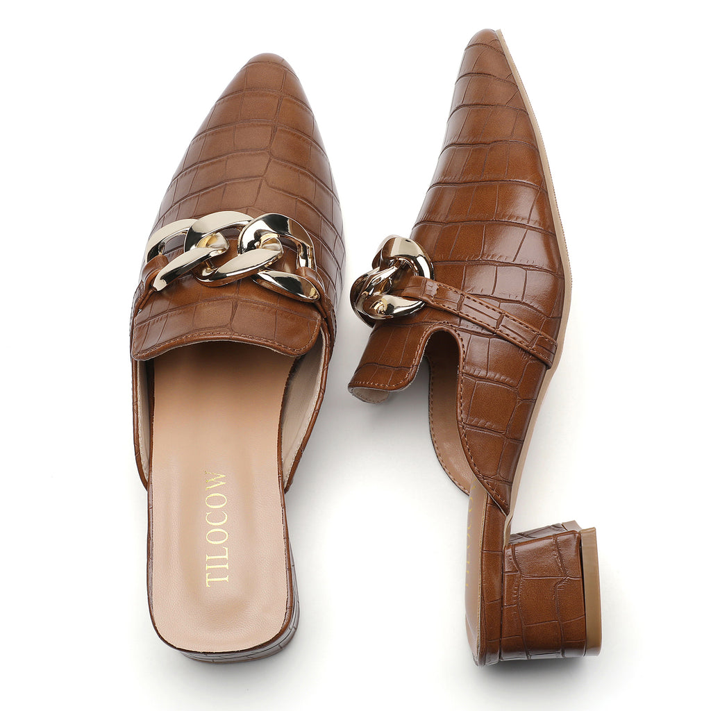TILOCOW WOMEN SNAKE BROWN HEELED MULES
