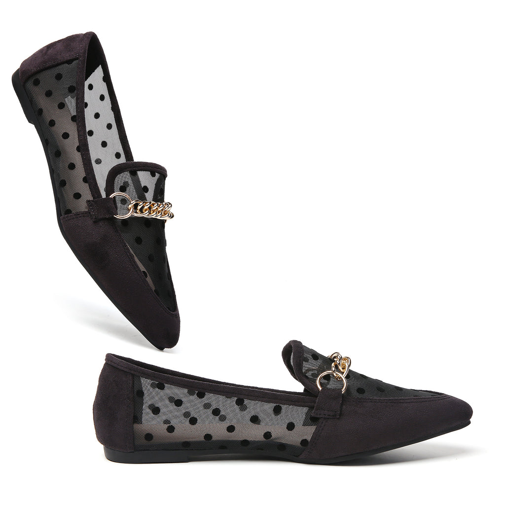 TILOCOW WOMEN BLACK LACE FLAT LOAFERS