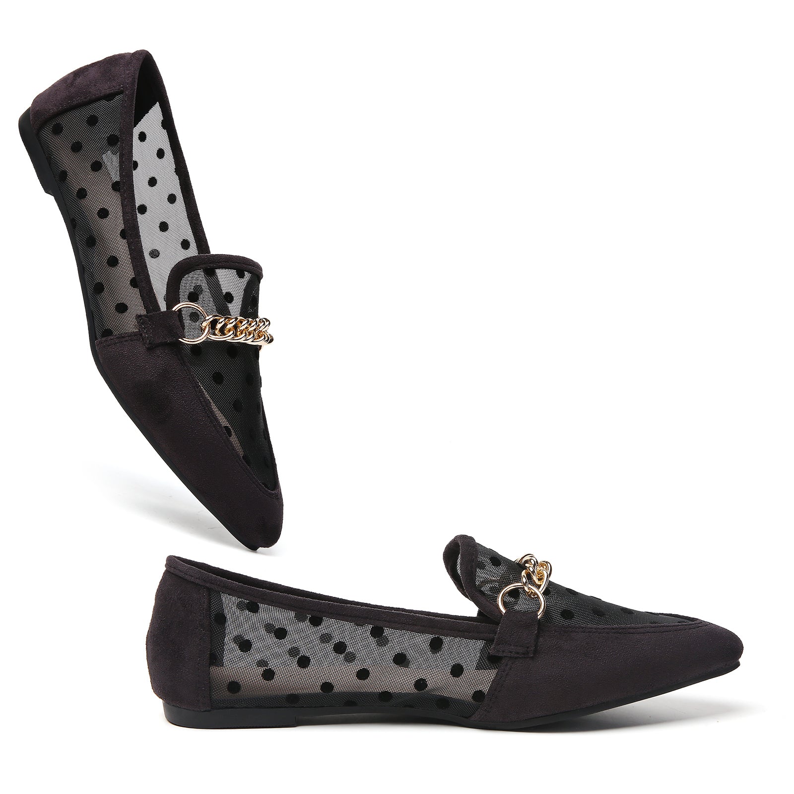 TILOCOW WOMEN BLACK LACE FLAT LOAFERS
