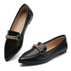 TILOCOW WOMEN PU BLACK FLAT LOAFERS