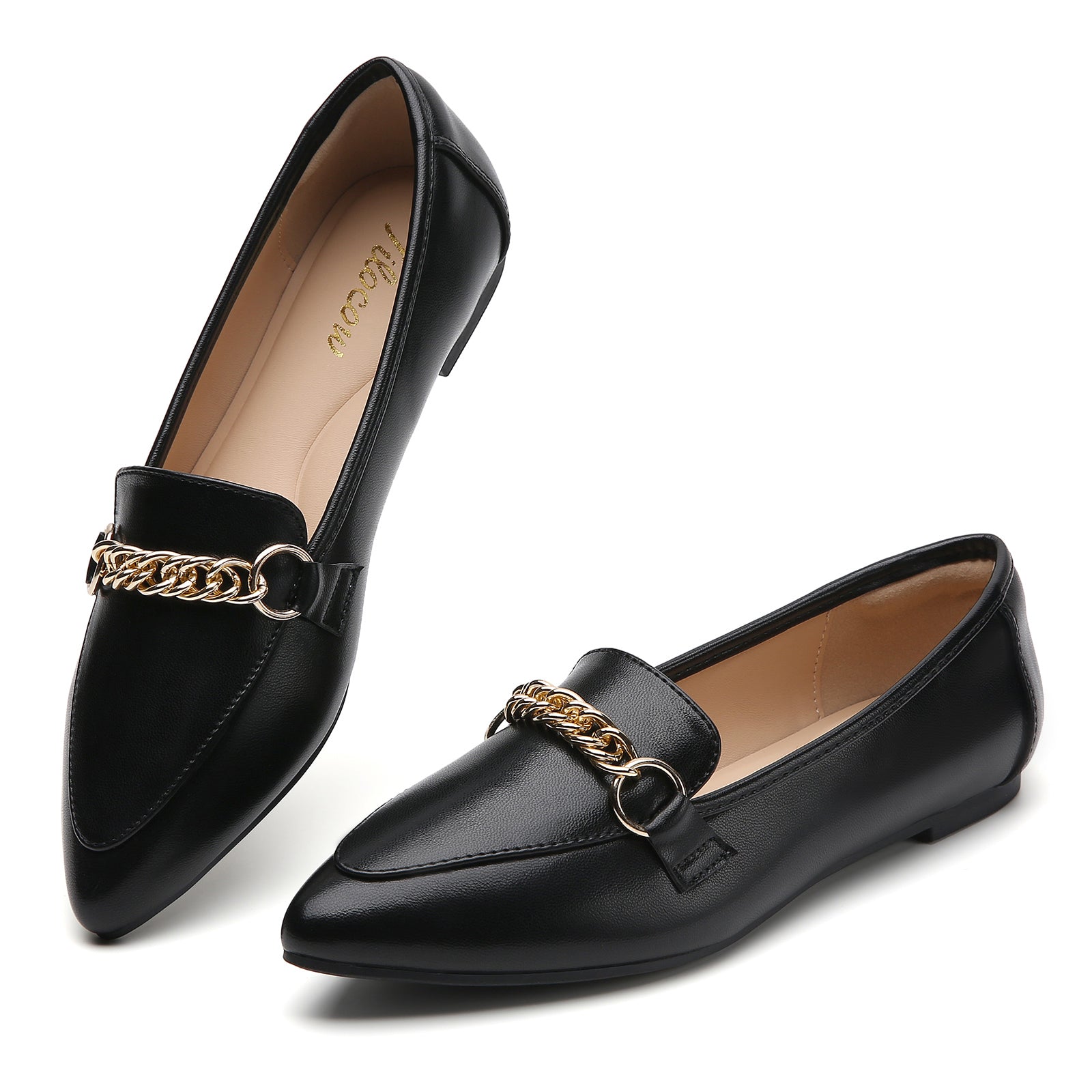 TILOCOW WOMEN PU BLACK FLAT LOAFERS