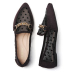 TILOCOW WOMEN BLACK LACE FLAT LOAFERS