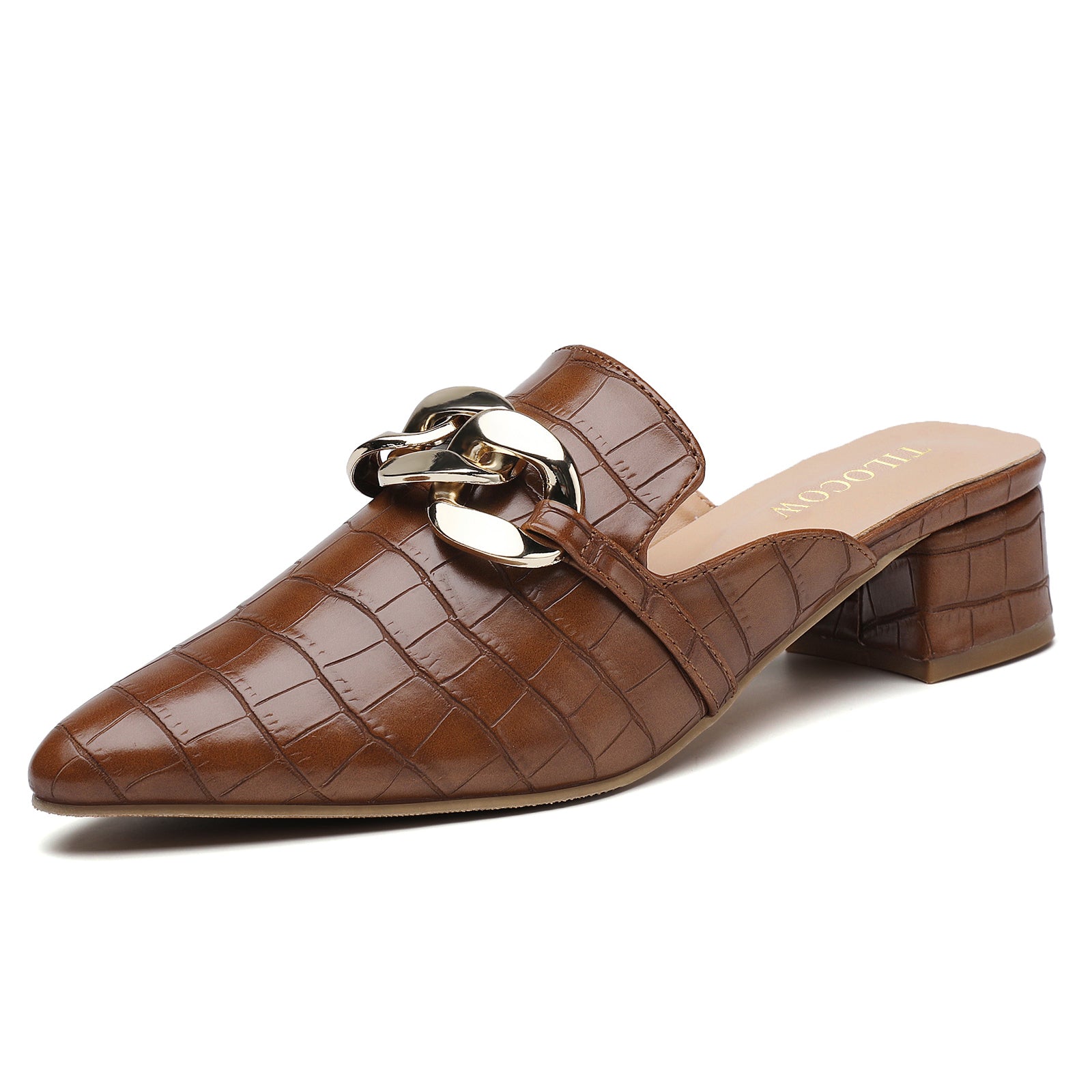 TILOCOW WOMEN SNAKE BROWN HEELED MULES