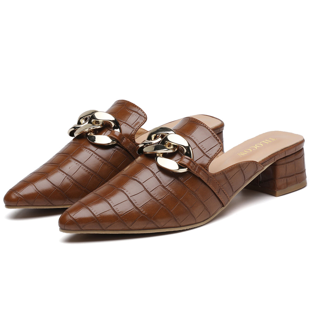 TILOCOW WOMEN SNAKE BROWN HEELED MULES