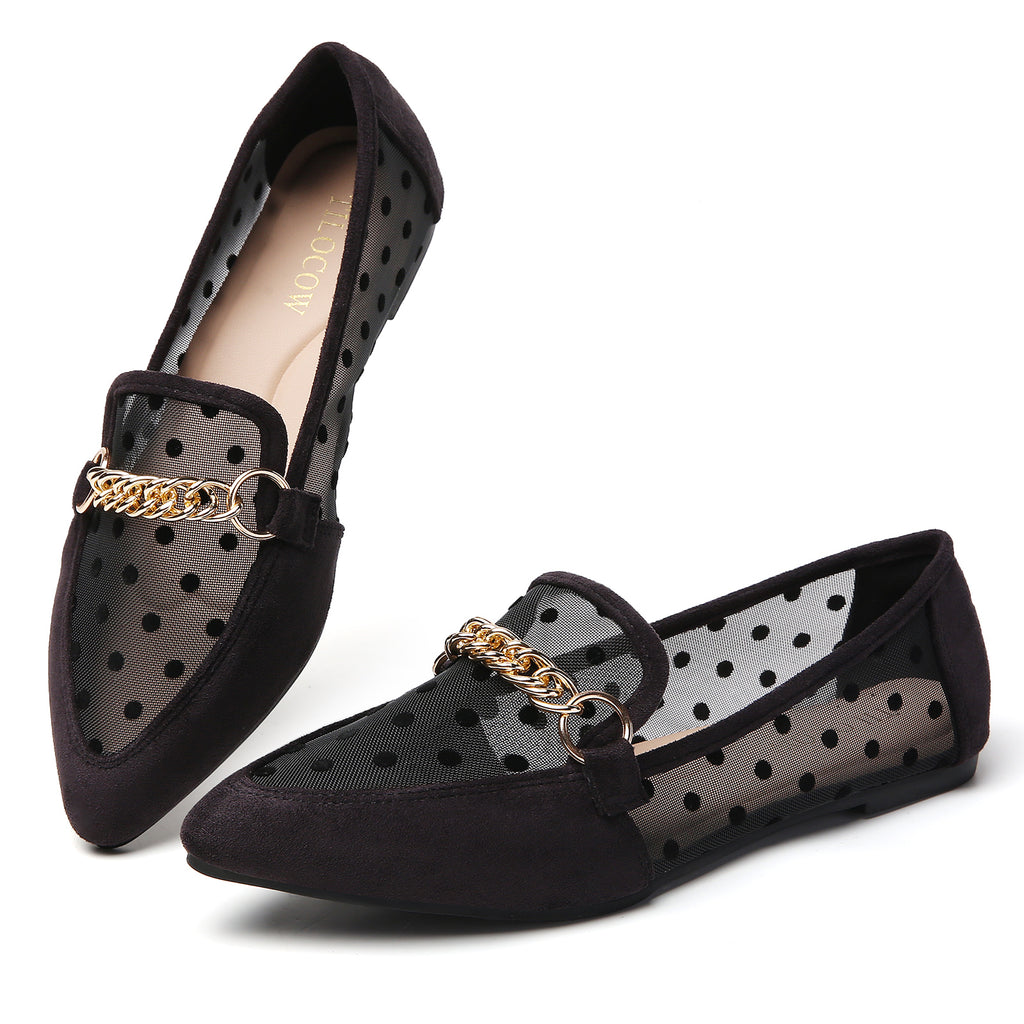 TILOCOW WOMEN BLACK LACE FLAT LOAFERS