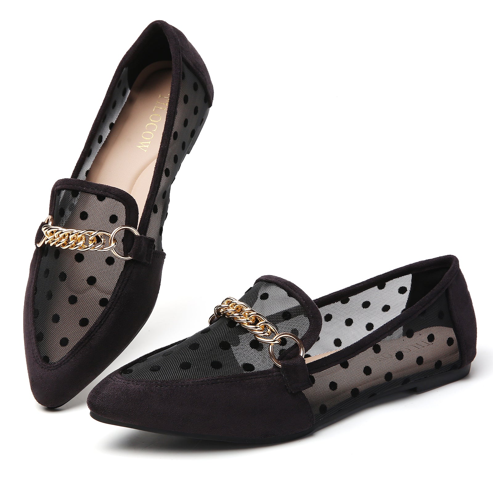 TILOCOW WOMEN BLACK LACE FLAT LOAFERS