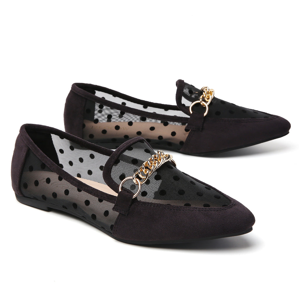 TILOCOW WOMEN BLACK LACE FLAT LOAFERS