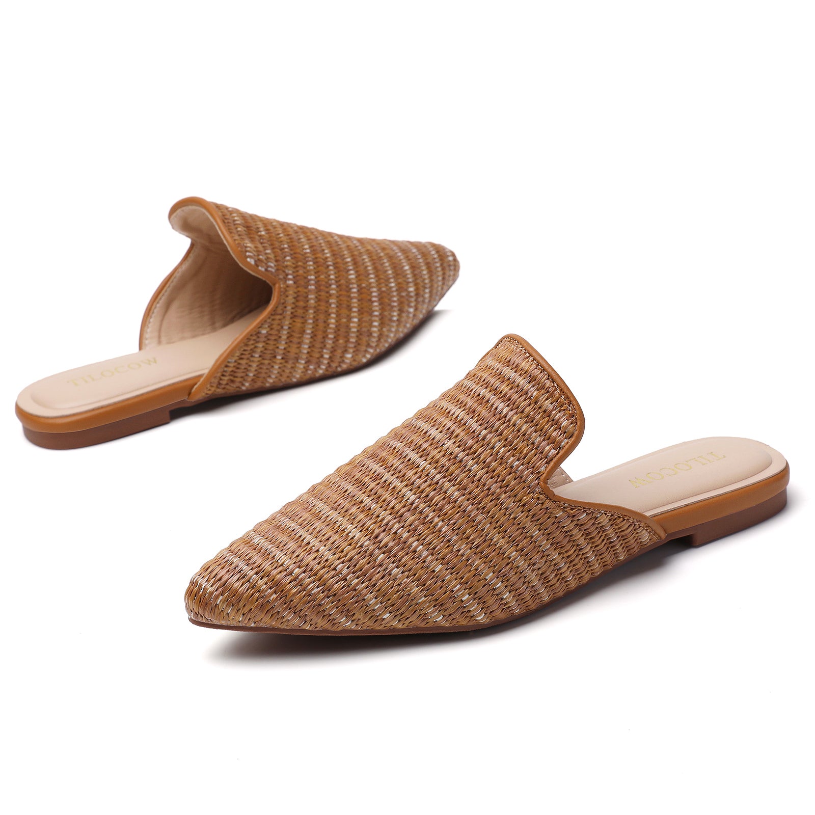 TILOCOW WOMEN BROWN WOVEN FLAT MULES
