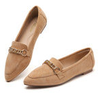 TILOCOW WOMEN SUEDE KHAKI FLAT LOAFERS