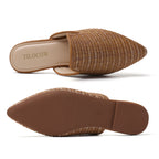 TILOCOW WOMEN BROWN WOVEN FLAT MULES