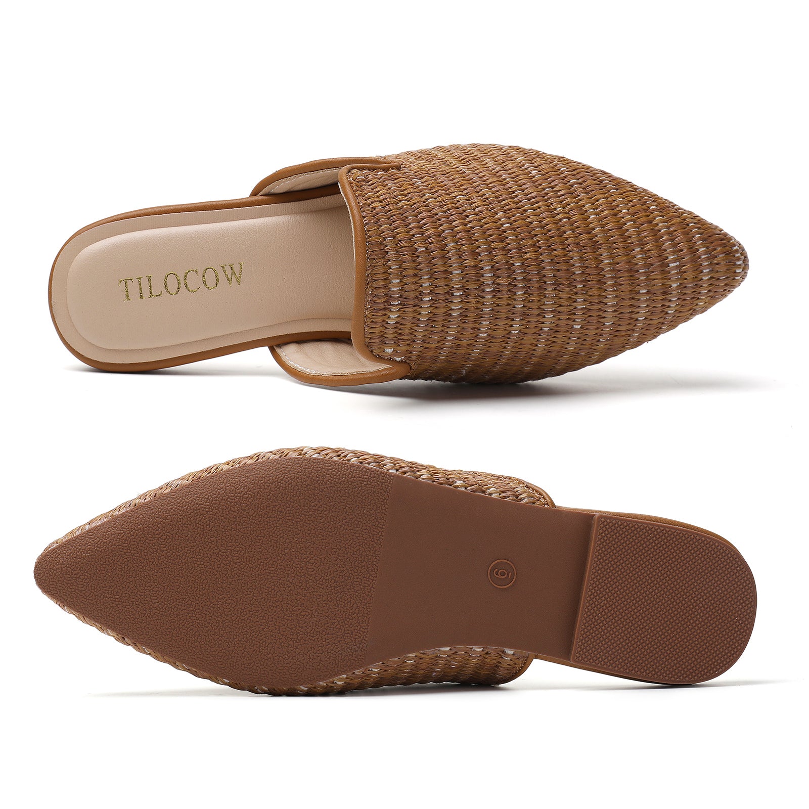 TILOCOW WOMEN BROWN WOVEN FLAT MULES