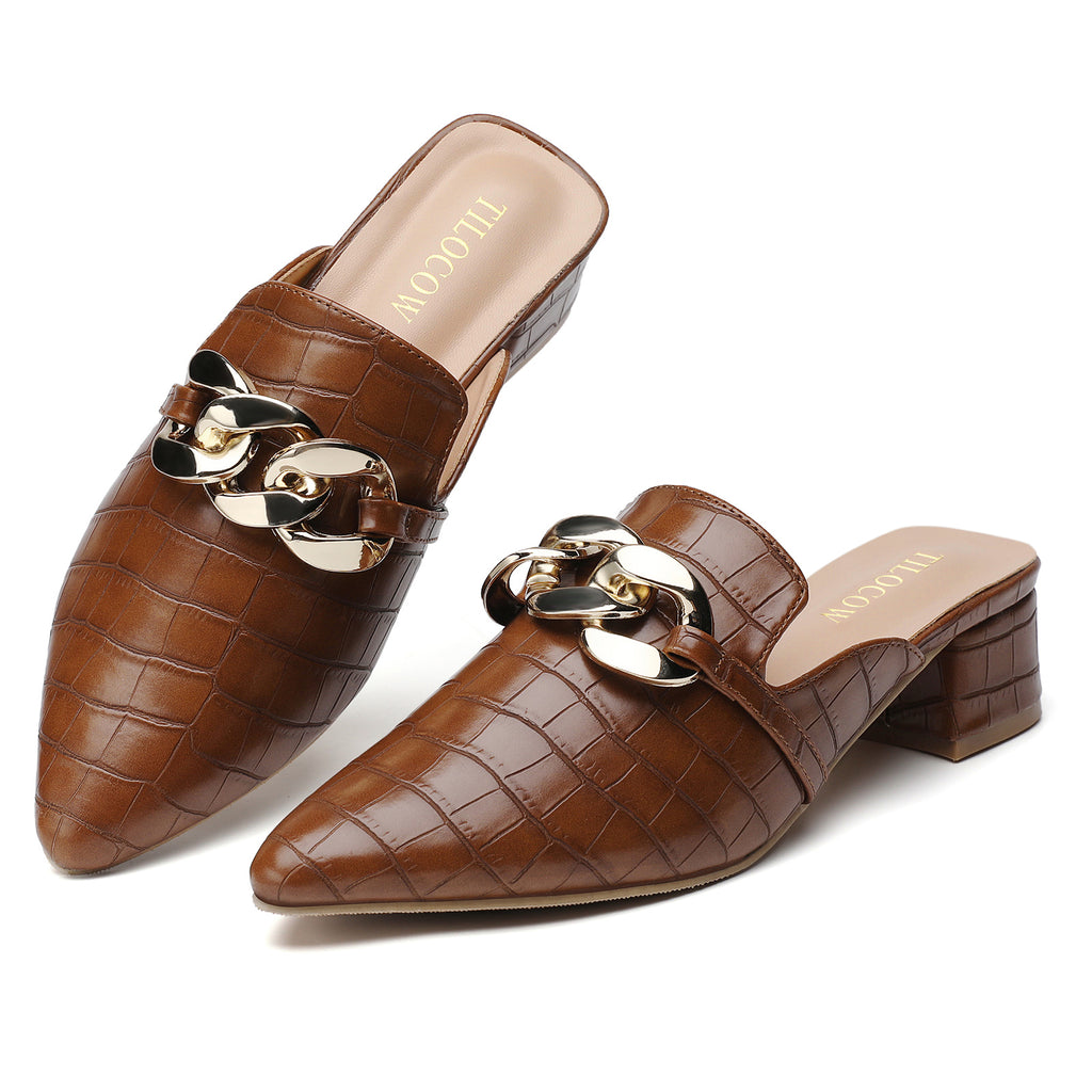 TILOCOW WOMEN SNAKE BROWN HEELED MULES