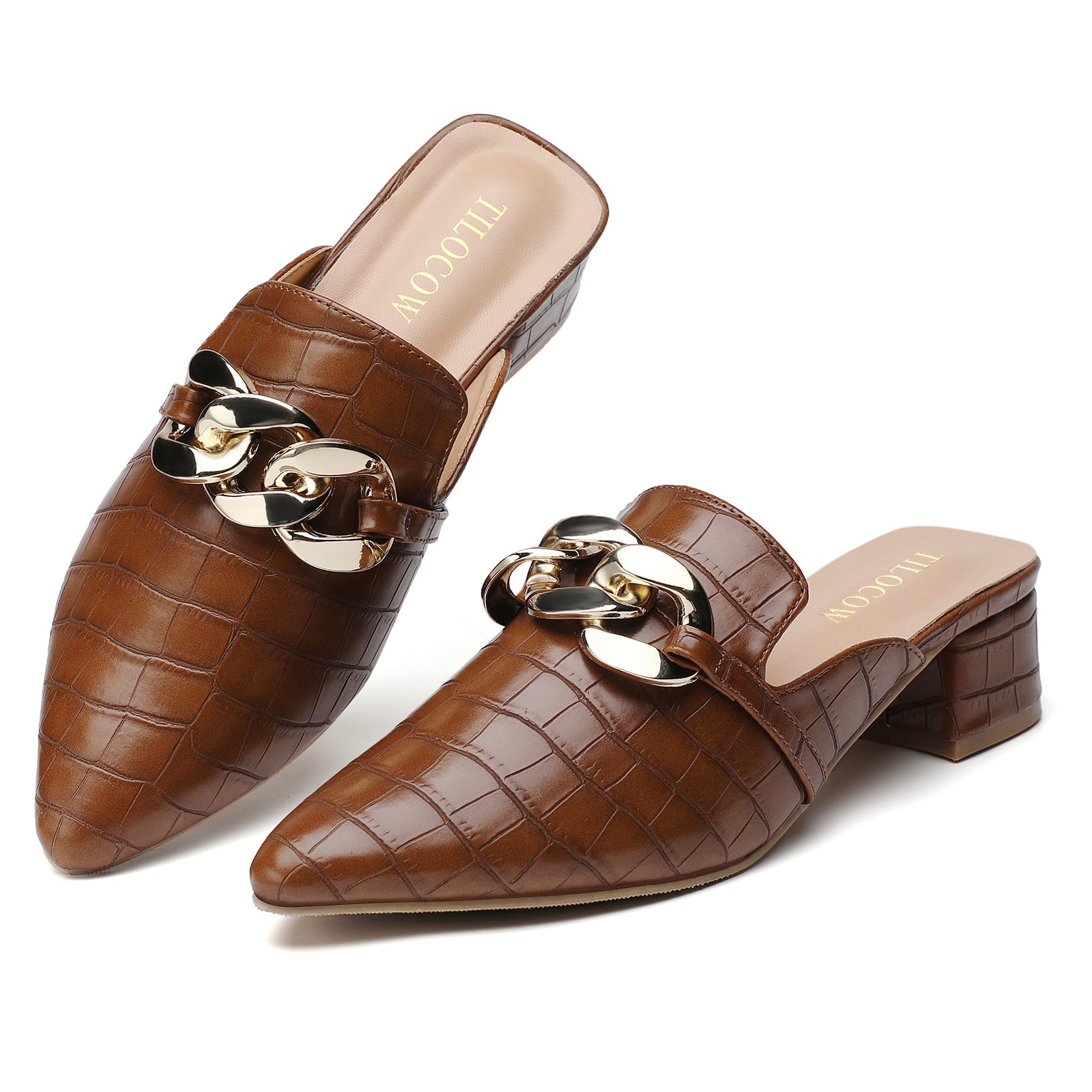 TILOCOW WOMEN SNAKE BROWN HEELED MULES