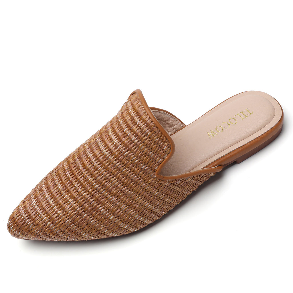 TILOCOW WOMEN BROWN WOVEN FLAT MULES
