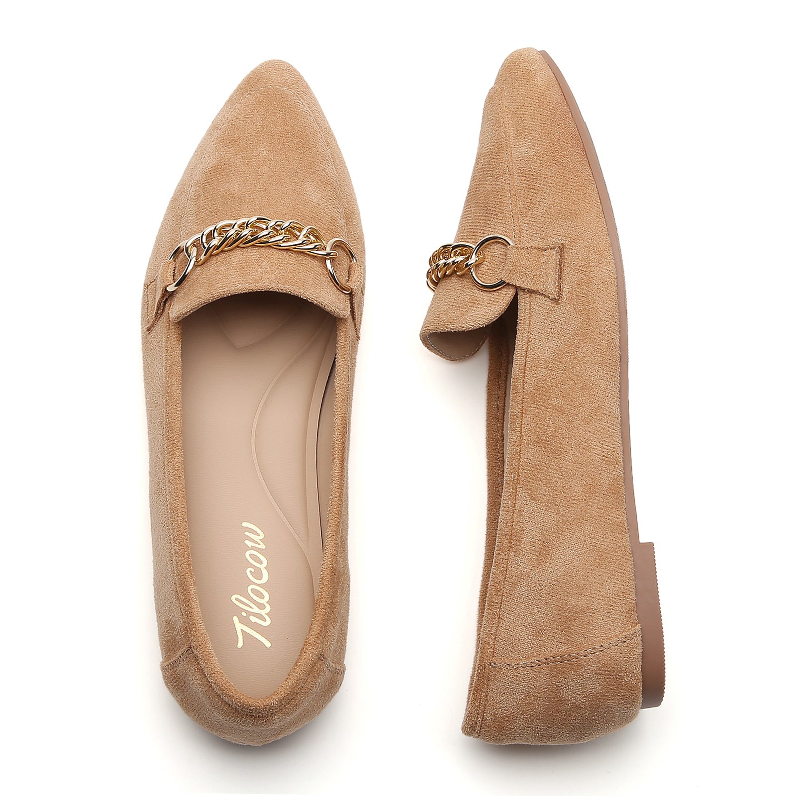 TILOCOW WOMEN SUEDE KHAKI FLAT LOAFERS