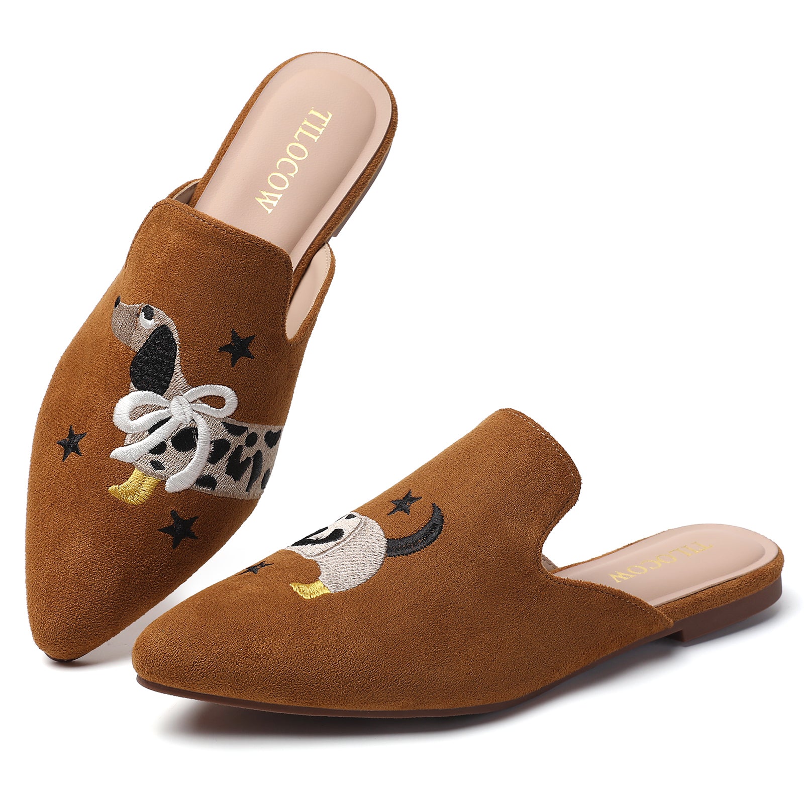TILOCOW WOMEN BROWN DOG FLAT MULES