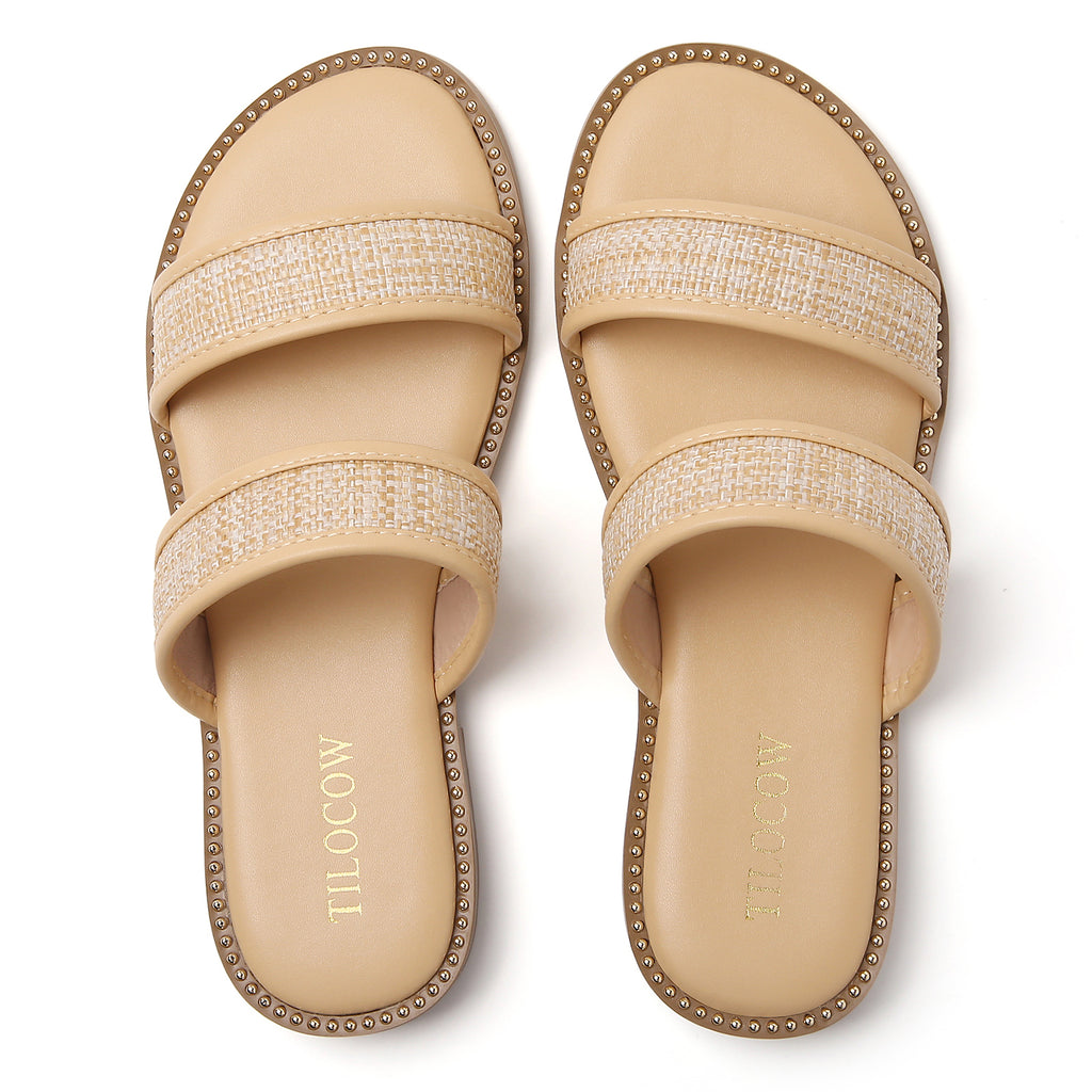 TILOCOW WOMEN LINEN BEIGE SANDALS