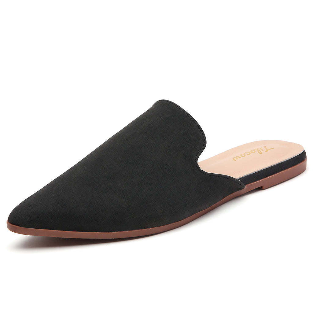 TILOCOW WOMEN BLACK SUEDE FLAT MULES
