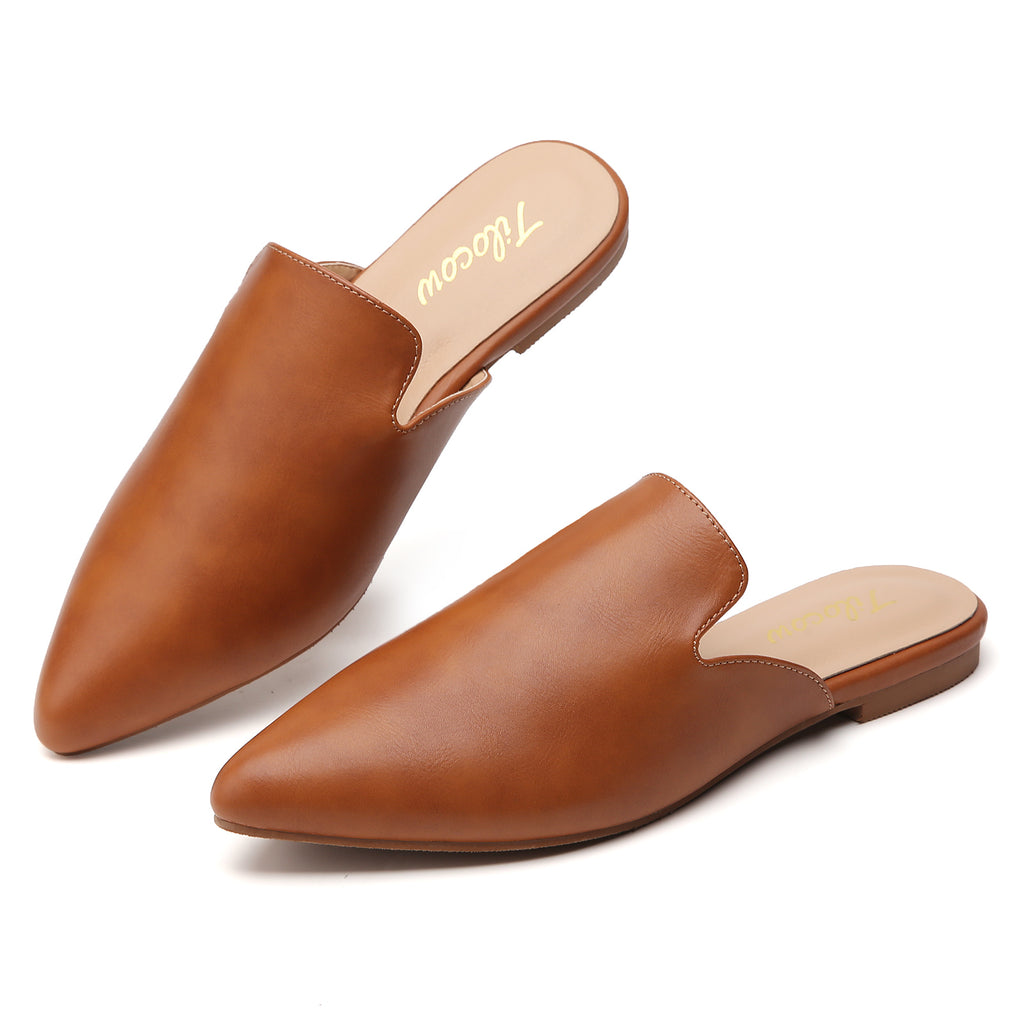 TILOCOW WOMEN BROWN PU FLAT MULES