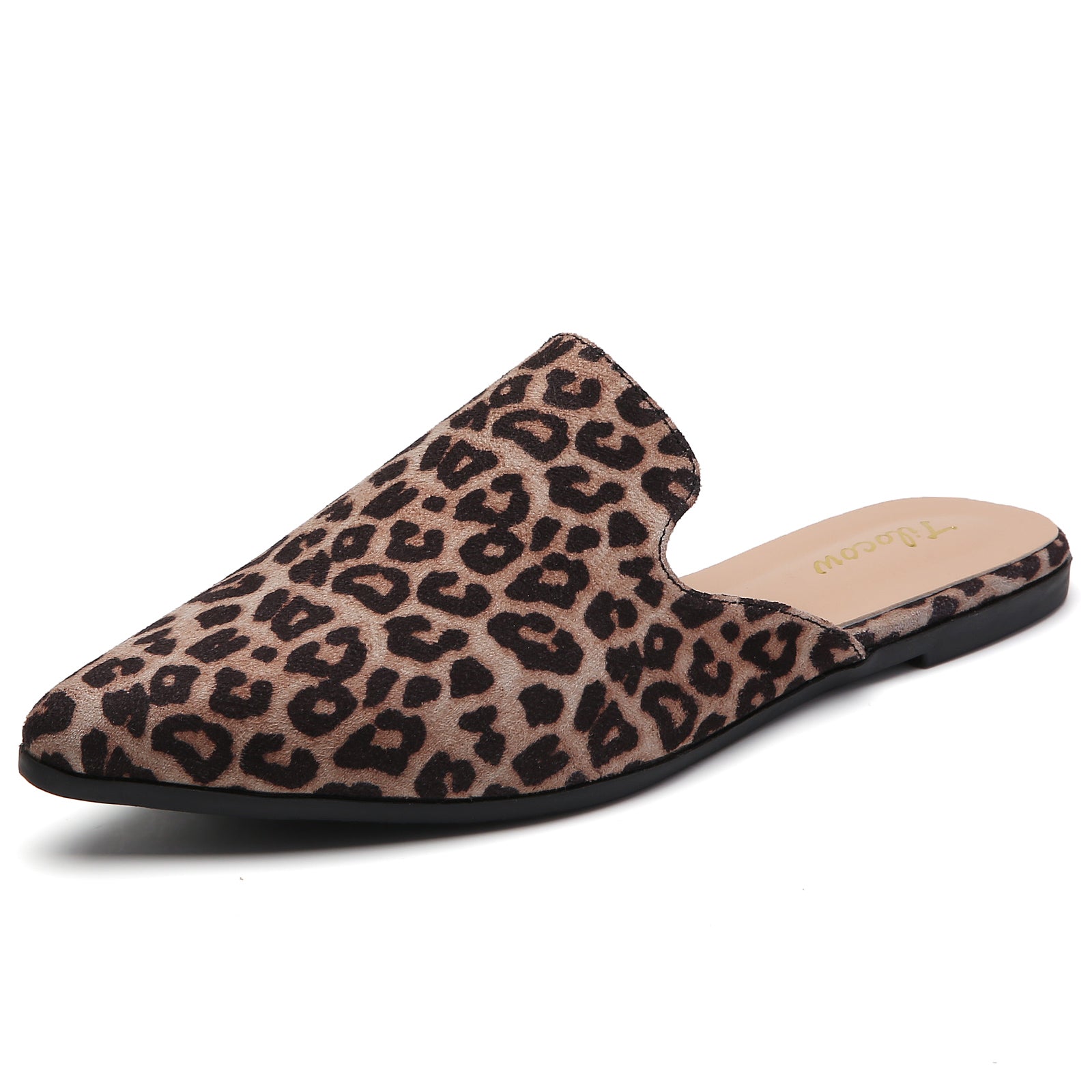 TILOCOW WOMEN LEOPARD SUEDE FLAT MULES