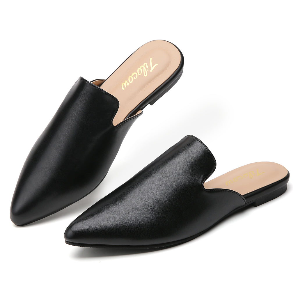 TILOCOW WOMEN BLACK PU FLAT MULES