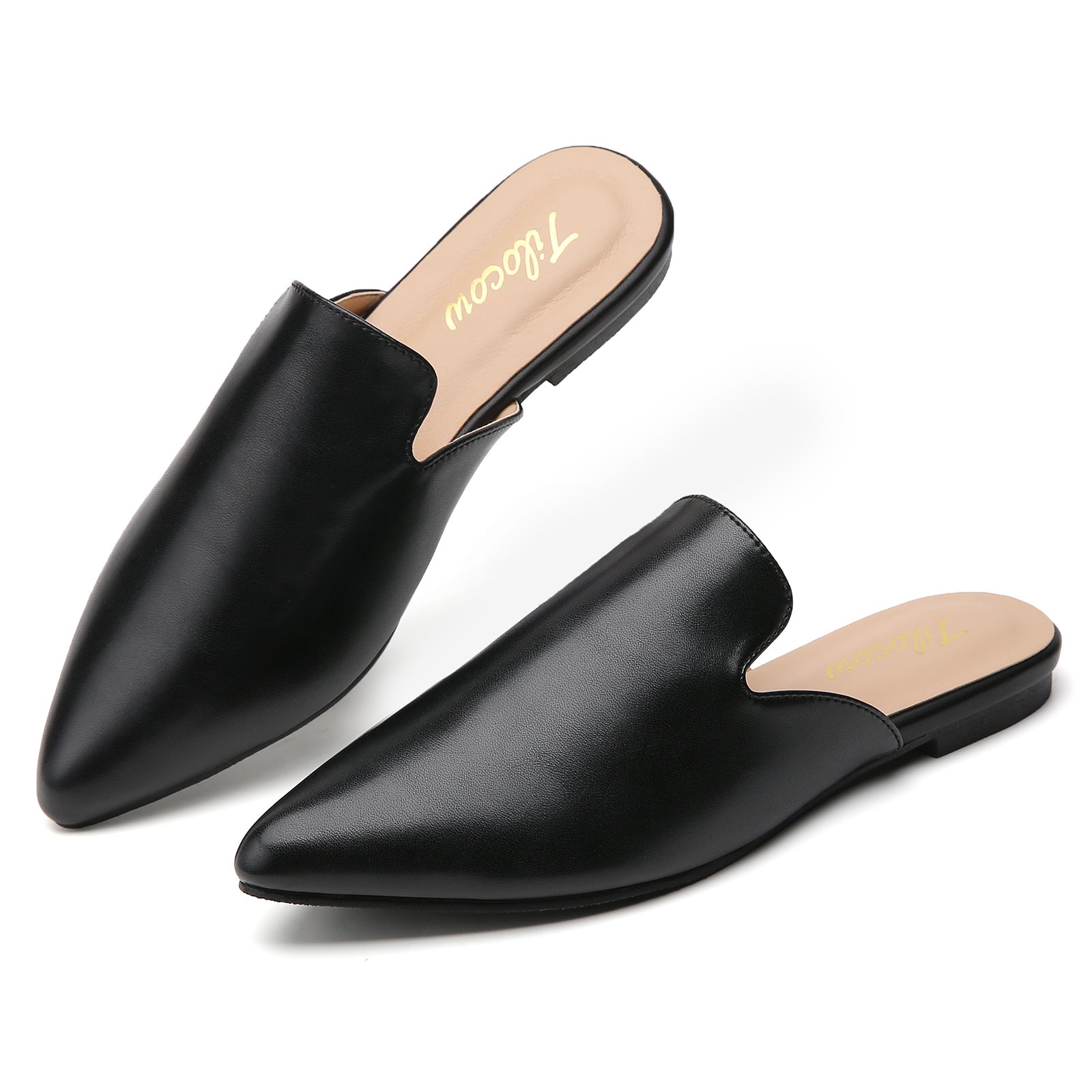 TILOCOW WOMEN BLACK PU FLAT MULES