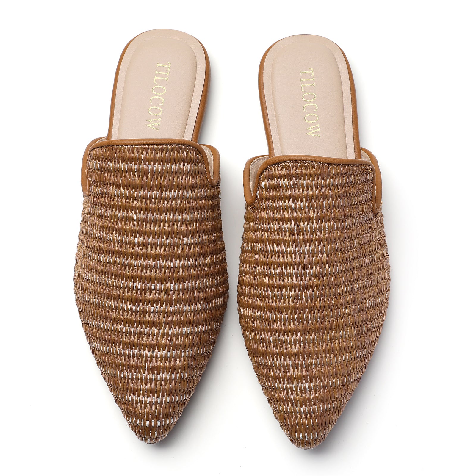 TILOCOW WOMEN BROWN WOVEN FLAT MULES