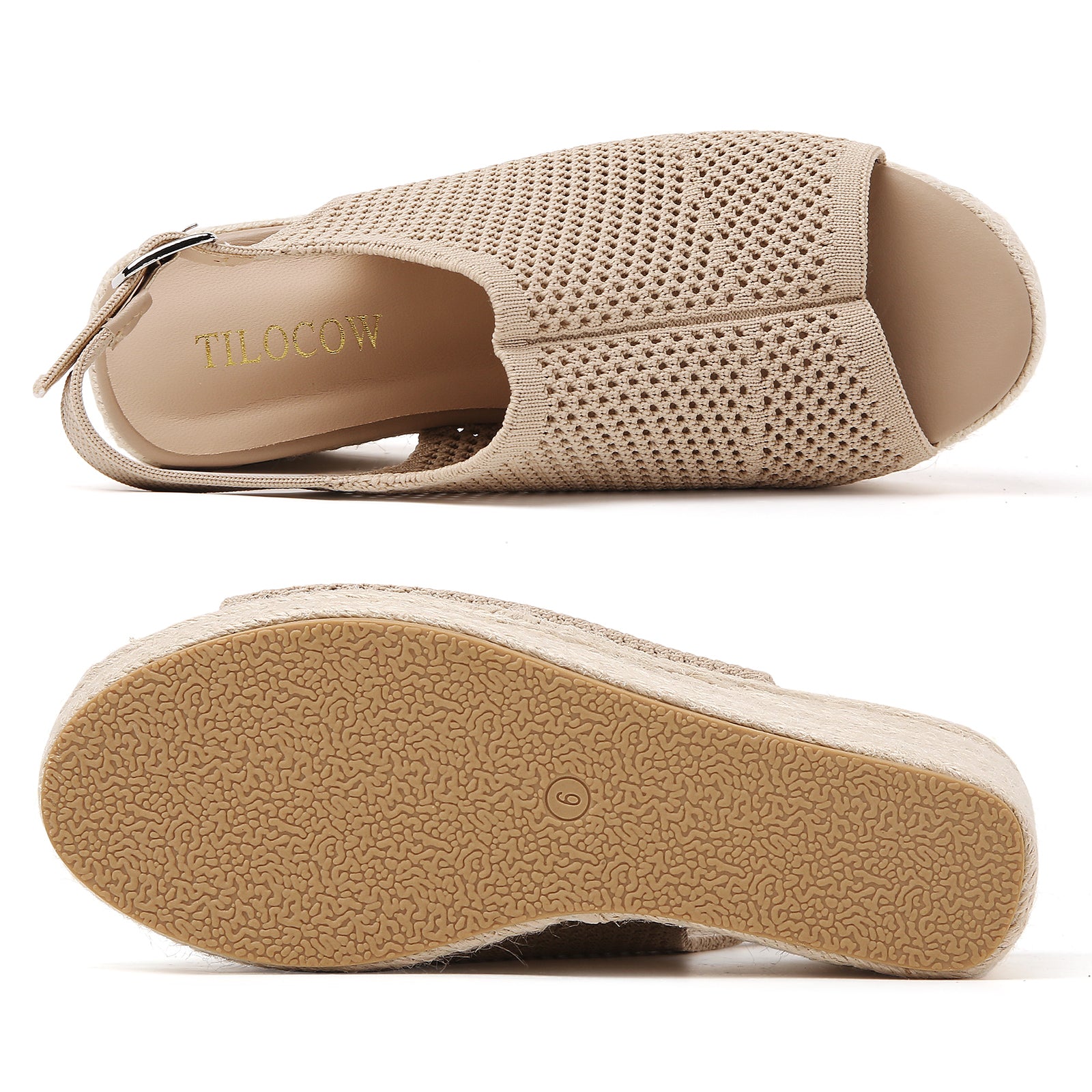 TILOCOW WOMEN  BEIGE HOLLOW WEDGE ESPAADRILLES