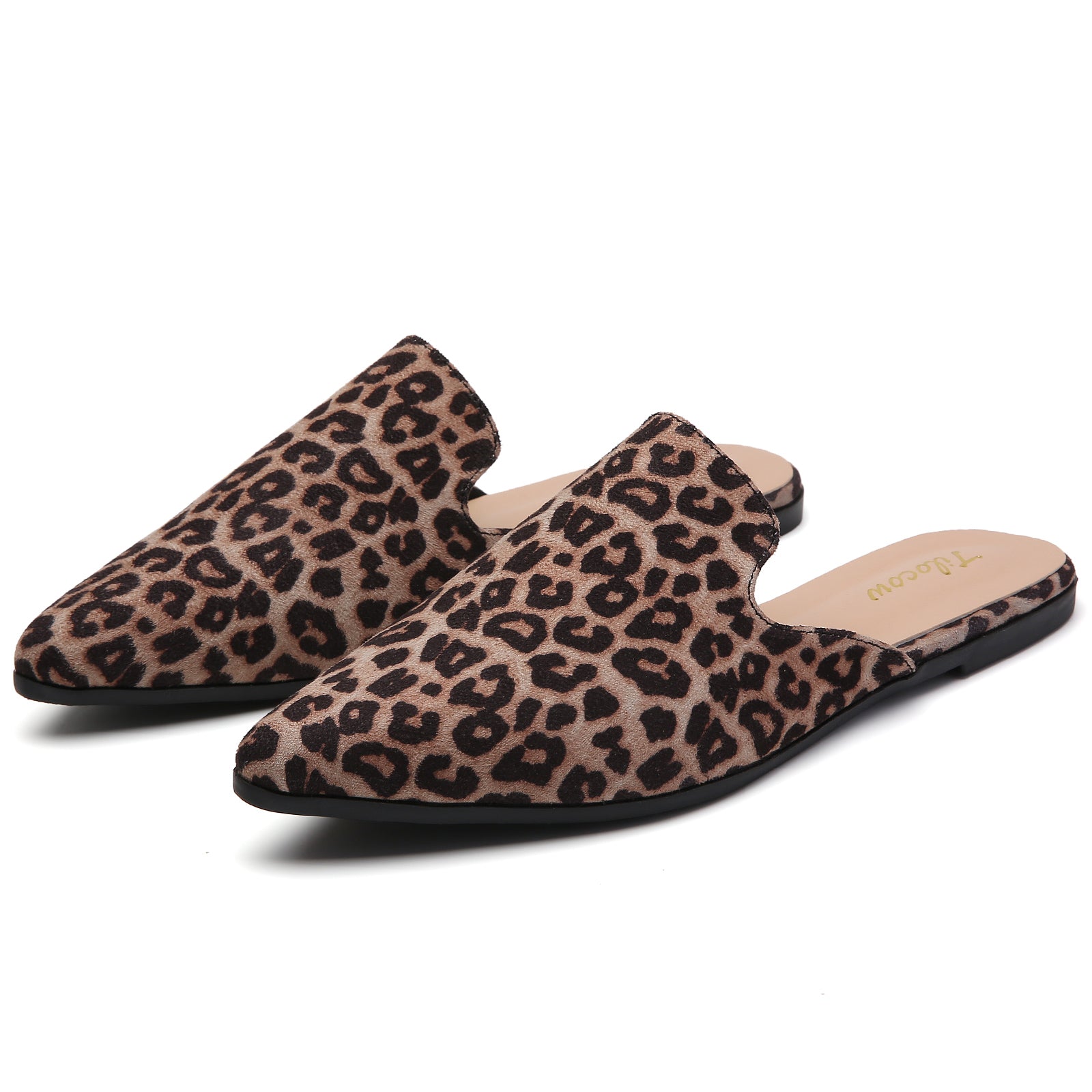 TILOCOW WOMEN LEOPARD SUEDE FLAT MULES