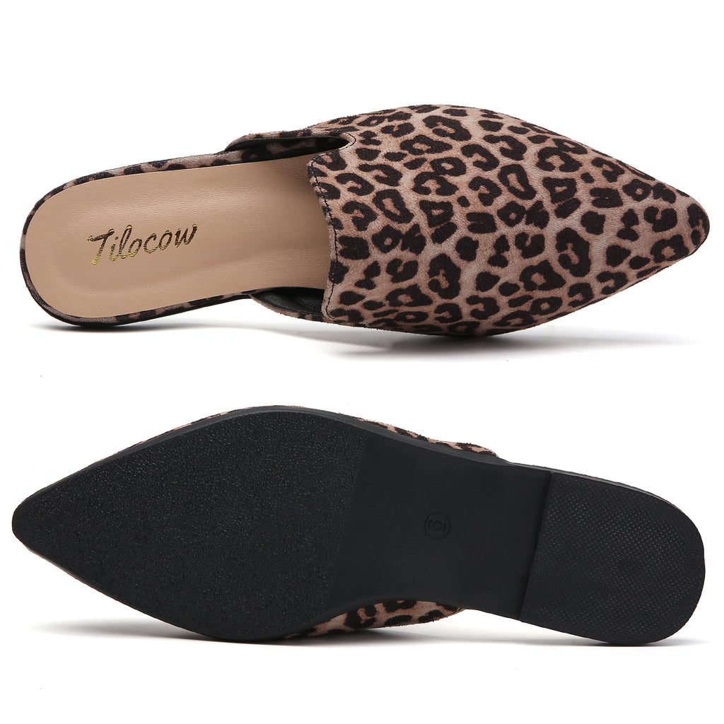 TILOCOW WOMEN LEOPARD SUEDE FLAT MULES