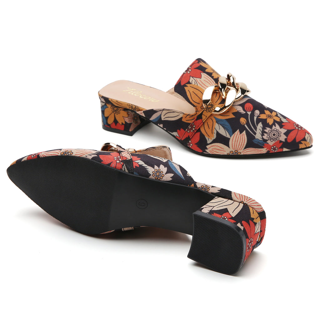 TILOCOW WOMEN FLORAL HEELED MULES