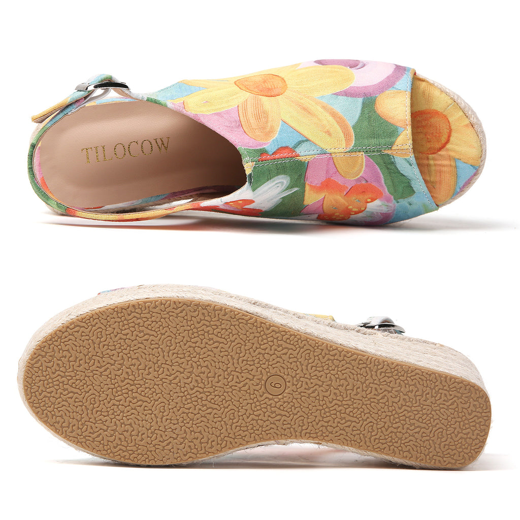 TILOCOW GREEN FLORAL WEDGE ESPAADRILLES
