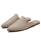 TILOCOW WOMEN BEIGE BURLAP FLAT MULES