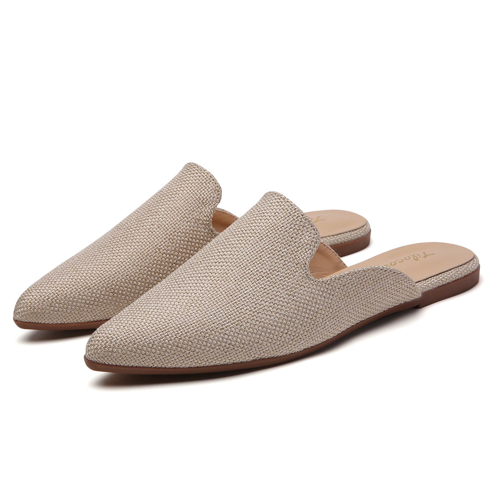 TILOCOW WOMEN BEIGE BURLAP FLAT MULES