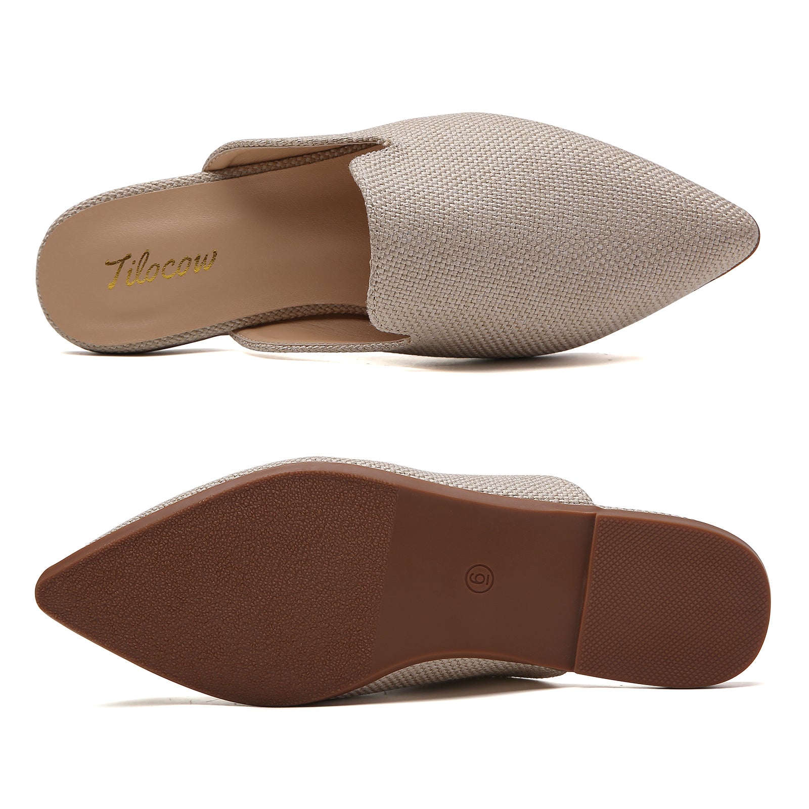 TILOCOW WOMEN BEIGE BURLAP FLAT MULES