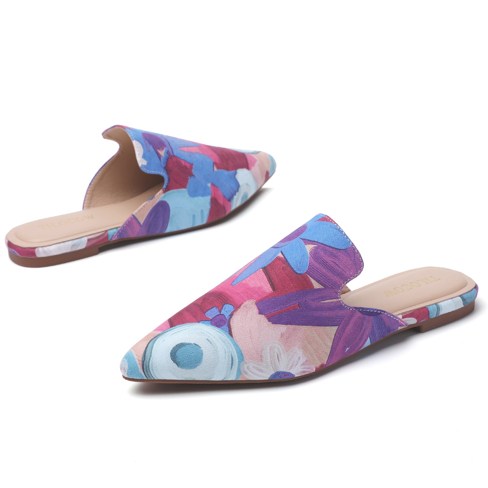 TILOCOW WOMEN PURPLE FLORAL FLAT MULES