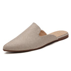 TILOCOW WOMEN BEIGE BURLAP FLAT MULES