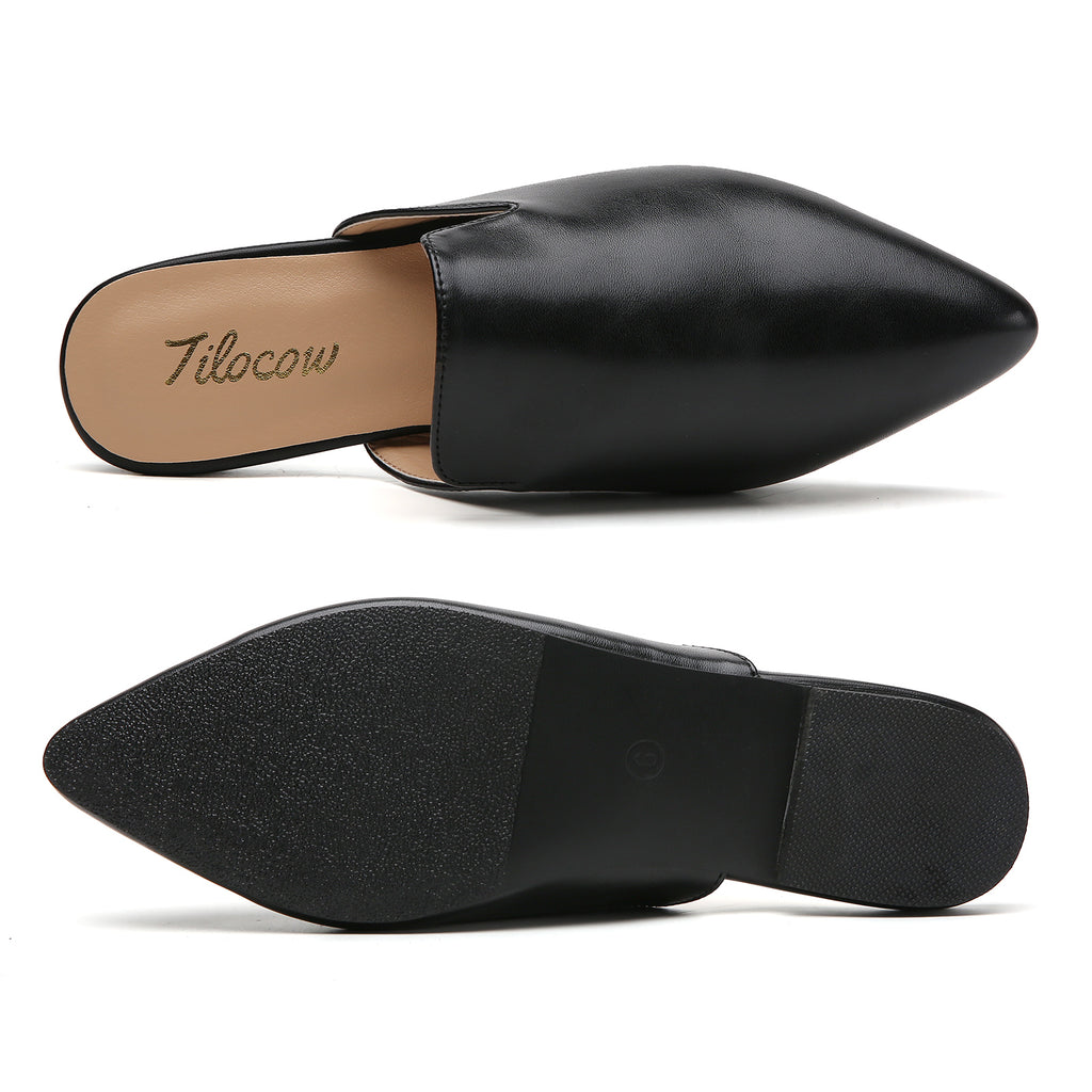 TILOCOW WOMEN BLACK PU FLAT MULES