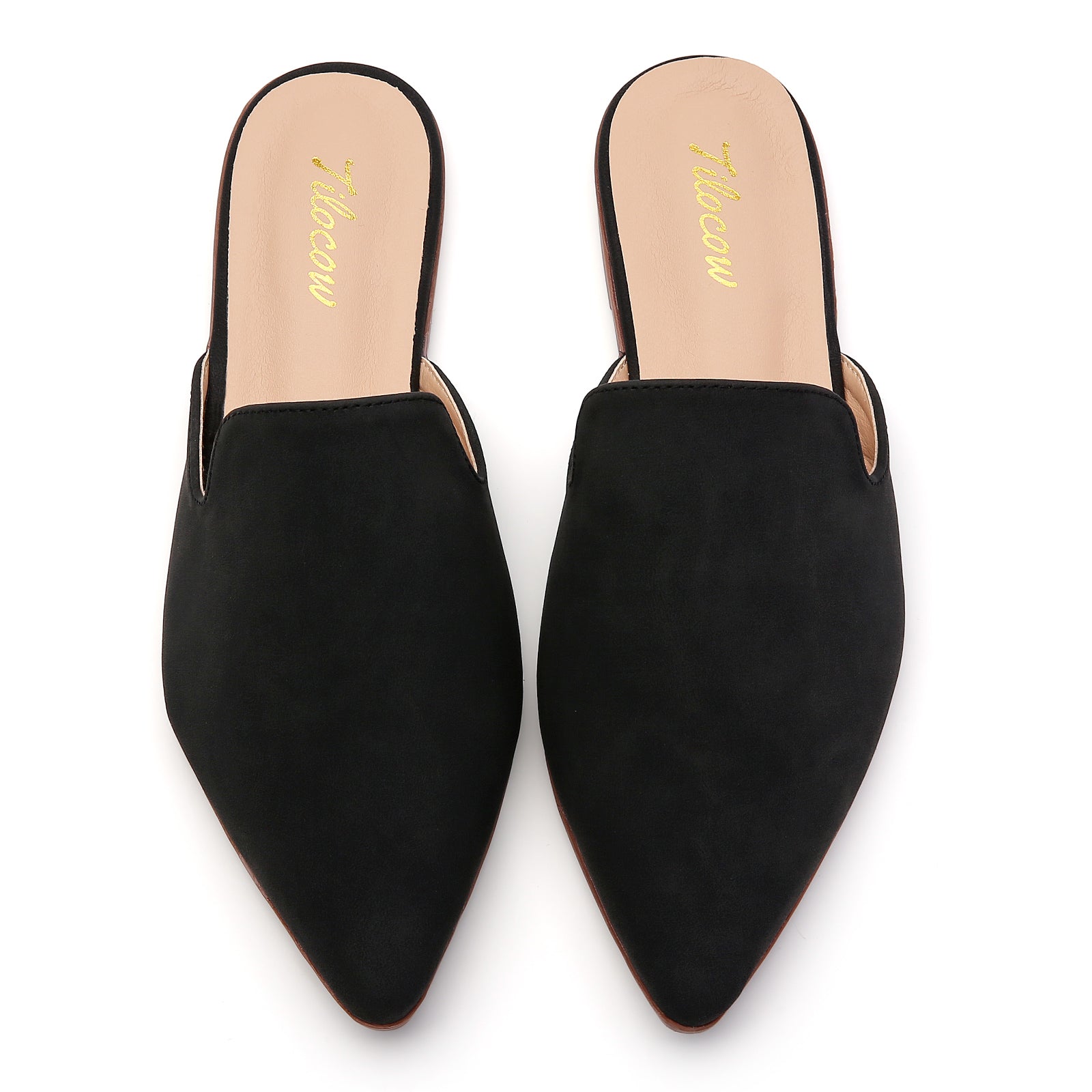 TILOCOW WOMEN BLACK SUEDE FLAT MULES