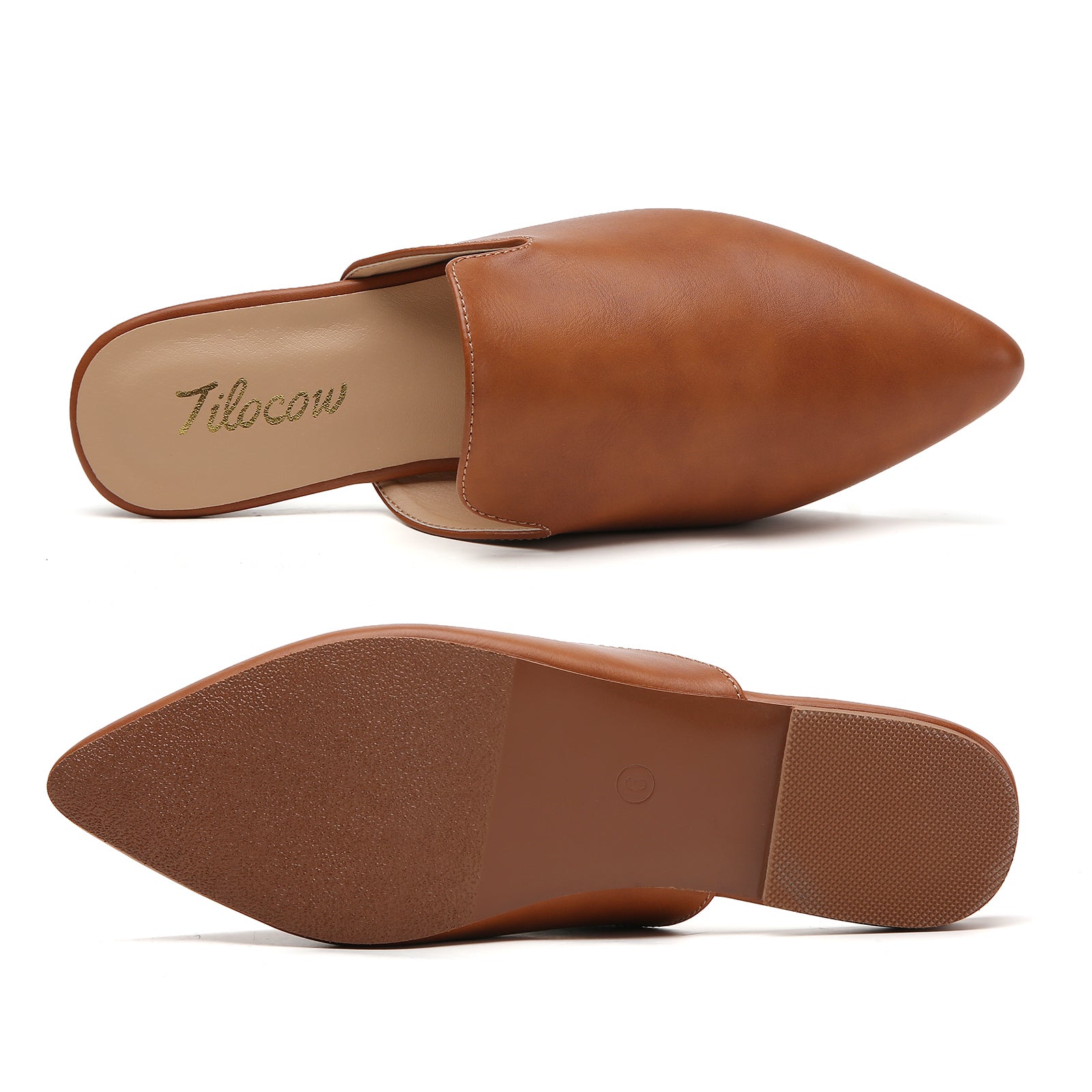 TILOCOW WOMEN BROWN PU FLAT MULES