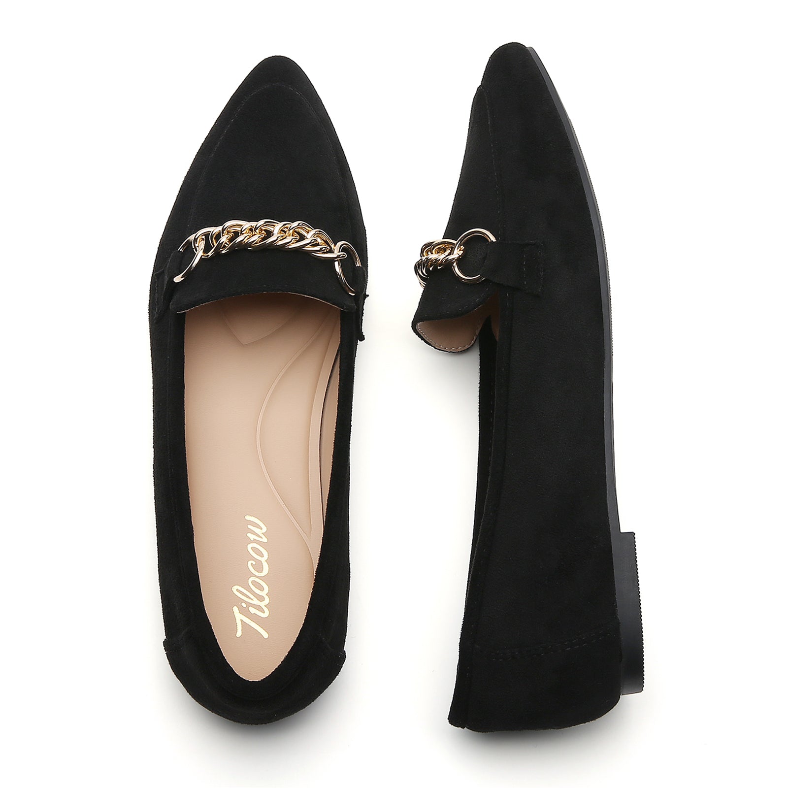 TILOCOW WOMEN SUEDE BLACK FLAT LOAFERS