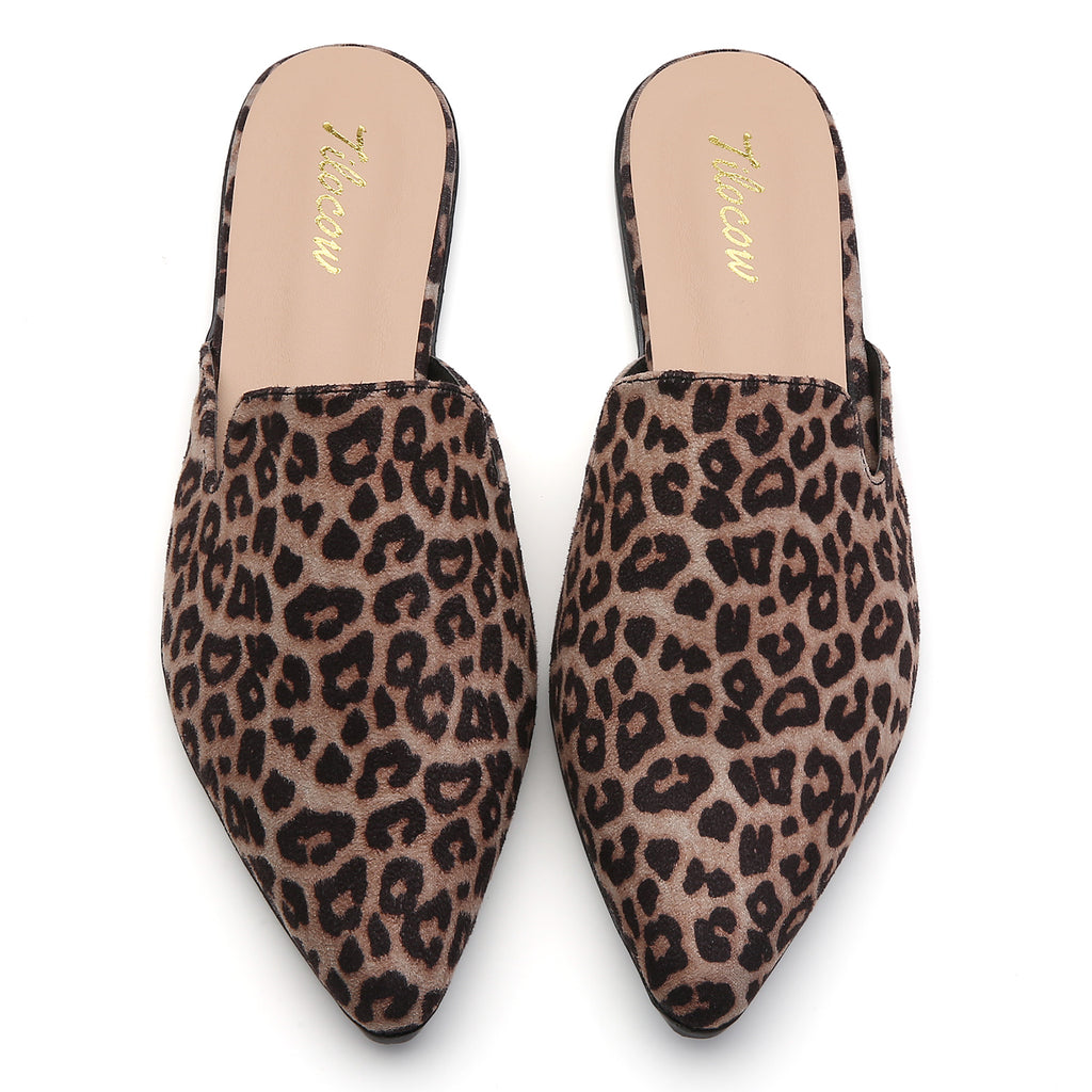 TILOCOW WOMEN LEOPARD SUEDE FLAT MULES