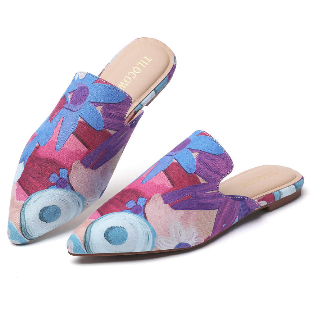 TILOCOW WOMEN PURPLE FLORAL FLAT MULES