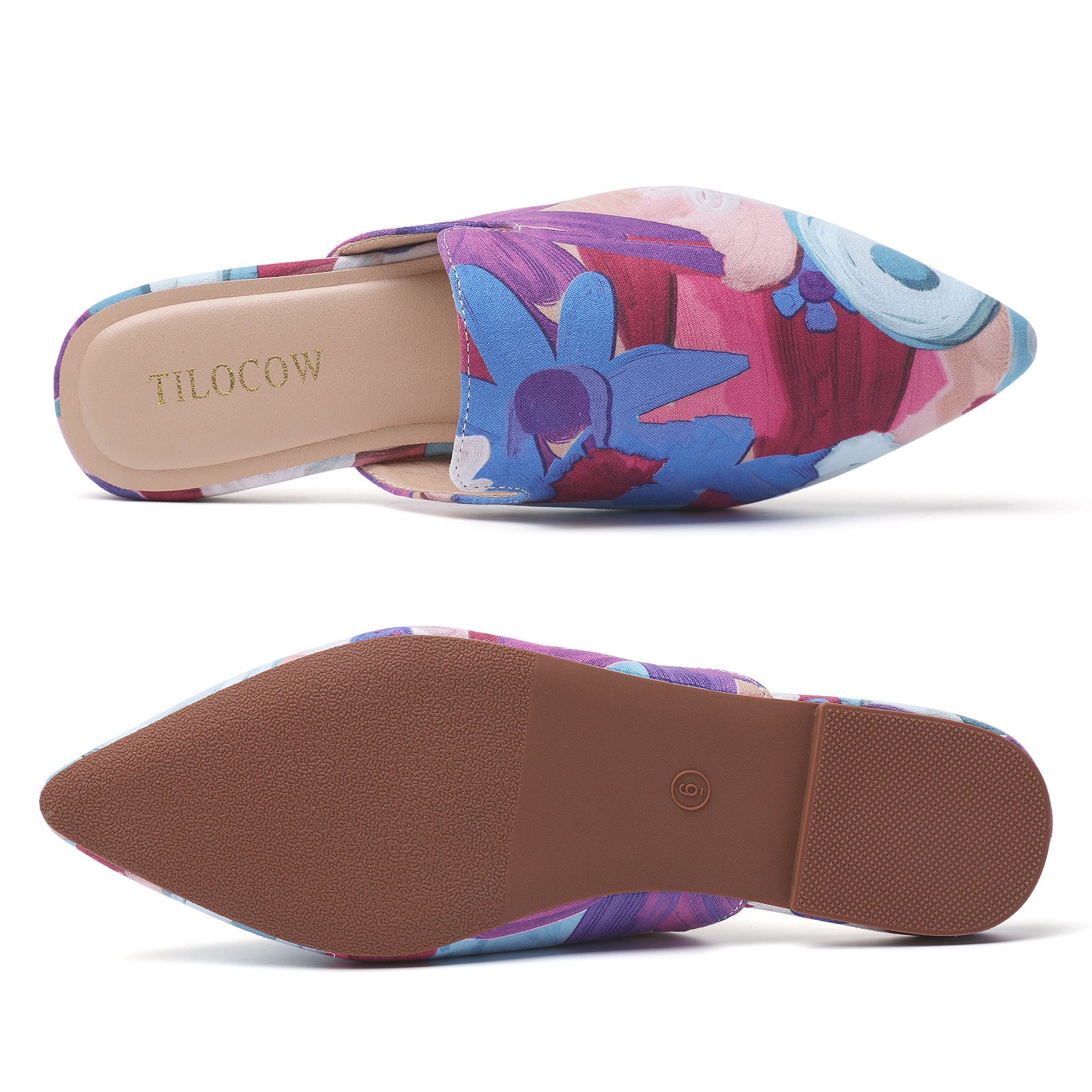 TILOCOW WOMEN PURPLE FLORAL FLAT MULES