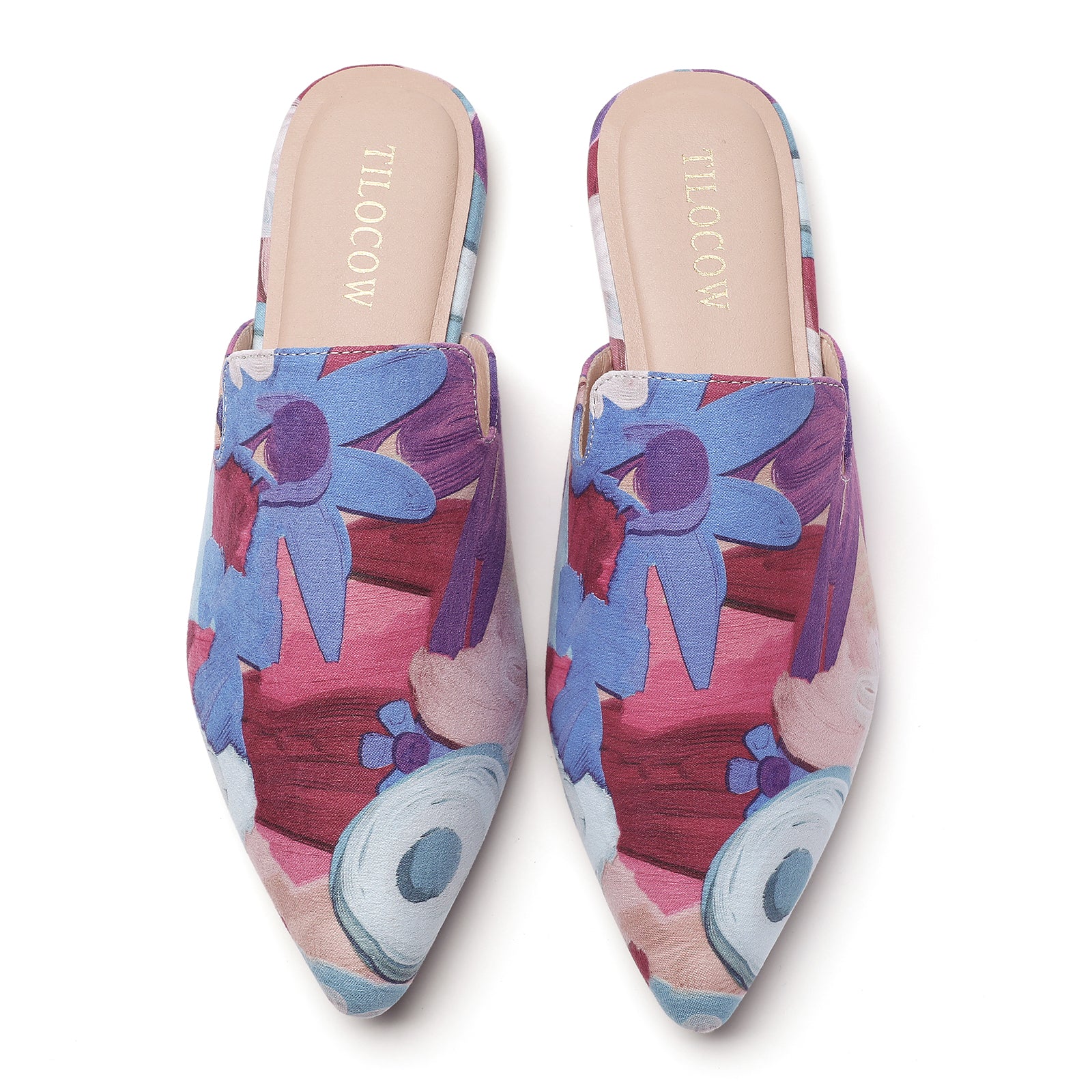 TILOCOW WOMEN PURPLE FLORAL FLAT MULES